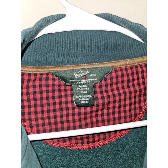 Woolrich Pullover Sweater Men's Medium 1/4 Zip Long Sleeve Elbow Patch Green - Picture 5 of 8